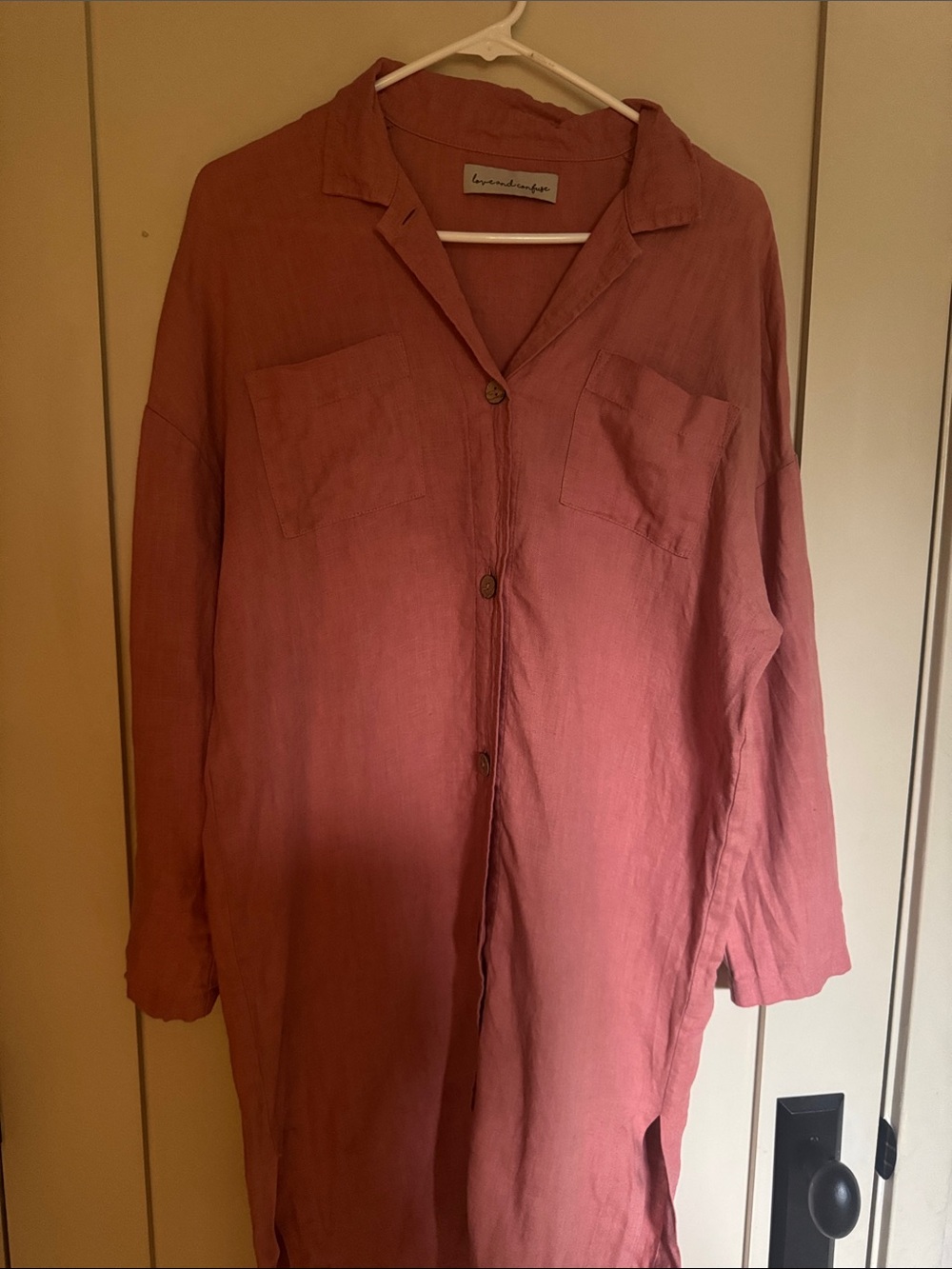 Relaxed Button-Up 100% linen Midi Dress in Dusty Rose